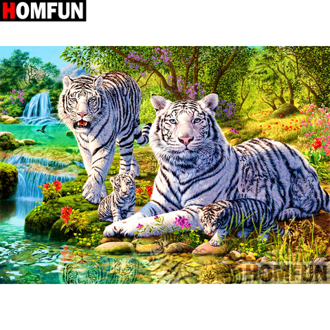 HOMFUN-pintura con bordado de diamantes 