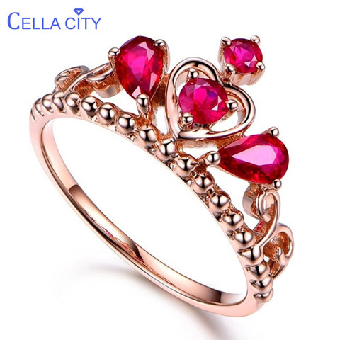 Cellacity-Anillo de plata de rubí 925 para mujer, corona de Reina clásica para mujer, joyería fina, regalo de compromiso para fiesta, talla 6-10 ► Foto 1/6