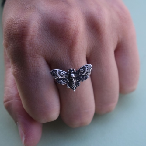 Anillo de polilla con cabeza de muerte ajustable para hombre y mujer, joya creativa, cráneo, mariposa, regalo ► Foto 1/6