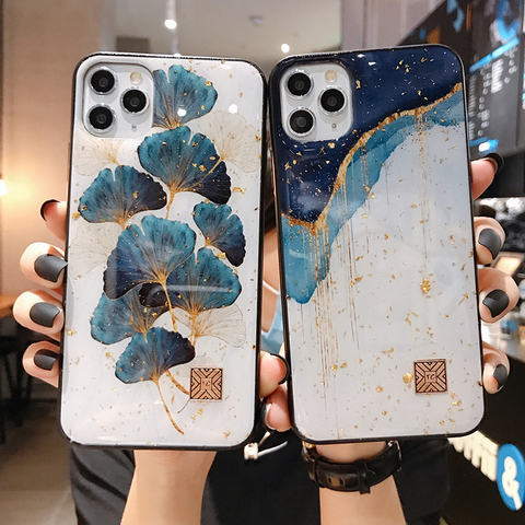 Elegantes fundas de teléfono con lámina dorada de mármol para iPhone 12 11 Pro Max XR X 8 7 6 Plus, funda de silicona suave con purpurina para iPhone XS Max SE 2022 ► Foto 1/6