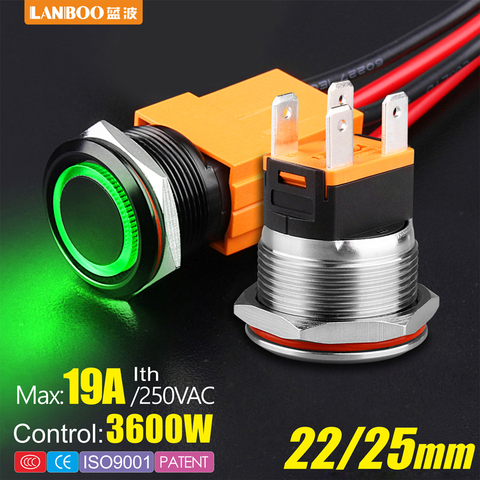 LANBOO-Interruptor de botón momentáneo, resistente al agua, 12V, 24V, 110V, 220V, 15A, control de alta potencia IP67 ► Foto 1/6