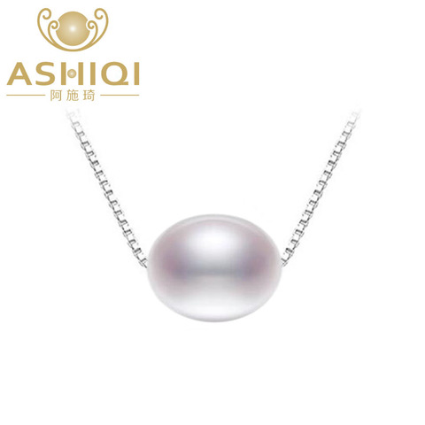 ASHIQI Real collar con colgante de perlas naturales de agua dulce para las mujeres con Plata de Ley 925 joyería de cadena de plata ► Foto 1/6