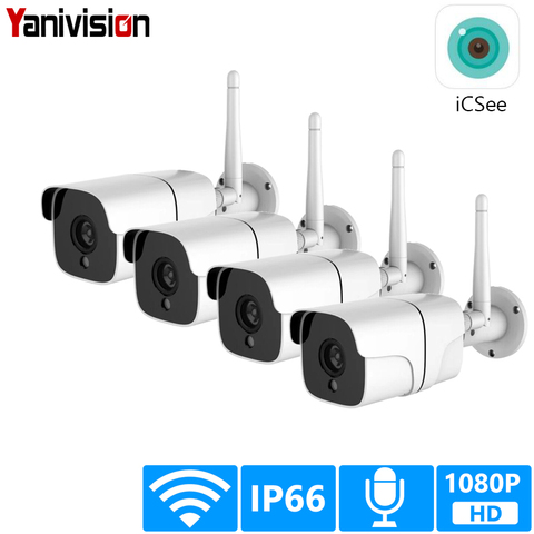 Cámara de seguridad del sistema 1080 P cámara IP Wifi tarjeta SD al aire libre 4CH Audio CCTV sistema de vigilancia de vídeo Kit de cámara ► Foto 1/5