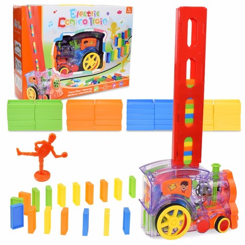 Juego de tren dominó para niños, luz de sonido, automático, bloques de dominó de colores, juego educativo DIY, juguete para regalo ► Foto 1/6