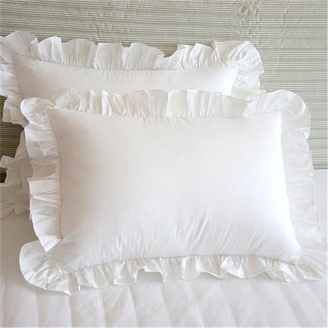 Funda de almohada blanca con volantes, funda de almohada de algodón de princesa dulce, con cremallera Invisible para decoración de cama ► Foto 1/4