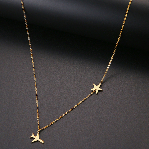 Collar de lentejuelas Simple para mujer, cadena con colgante de estrella y avión, collares de acero inoxidable para mujer, joyería, regalo para niña ► Foto 1/6