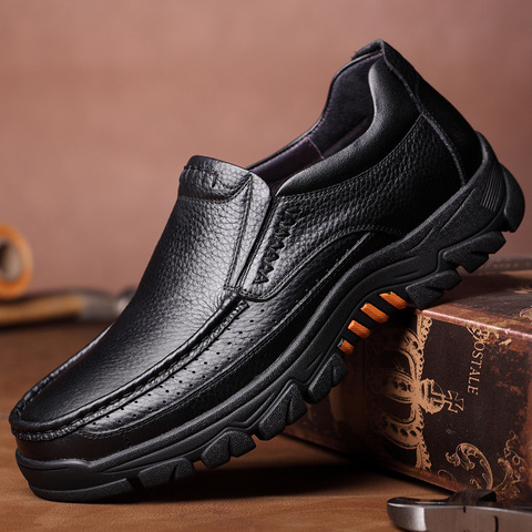 100%-mocasines de cuero genuino para hombre, zapatos informales de cuero de vaca suave, sin cordones, color negro y marrón, tyh6, novedad de 2022 ► Foto 1/3