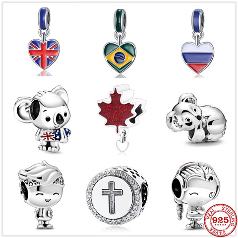 Cuentas colgantes de Cruz del Reino Unido, Rusia y Brasil, compatibles con Charms originales de Pandora, pulsera de plata 2022, joyería DIY para mujer 925 ► Foto 1/6