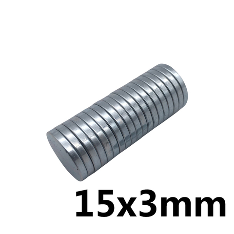 Imanes de disco de neodimio pequeños y redondos, diámetro del imán de búsqueda de 15mm x 3mm, 15x3mm, 15x3mm, 5/10/20/50/100 Uds. ► Foto 1/4