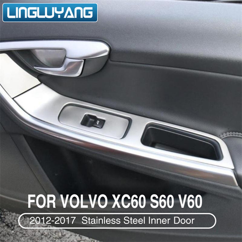 Para Volvo XC60 S60 V60 Interior de acero inoxidable puerta reposabrazos cubierta del botón de elevación de la ventana Interior Trim 7 uds/4 Uds estilo de coche 2010-2017 ► Foto 1/5