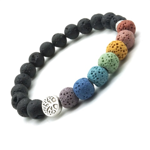 Árbol de la vida de 8mm colorido siete Chakras negro piedra de Lava pulsera DIY aromaterapia difusor de aceite esencial pulsera joyería de Yoga ► Foto 1/6