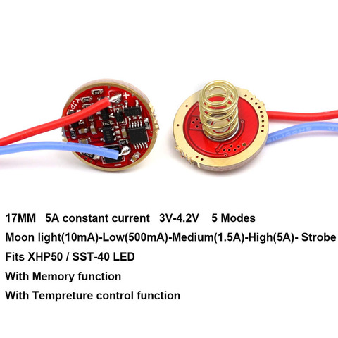 Placa de circuito de controlador de 5 modos, 17mm, 5A, placa PCB para XM-L3 L3 SST40 3V XHP50, linterna LED con memoria de modo, protección inversa ► Foto 1/6