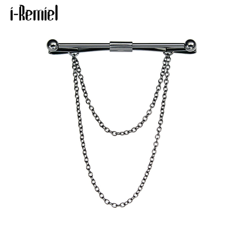 Pin de cadena metálica con borla de cadena metálica para hombre, pasador para Cuello de camisa, hebilla de Clip, accesorios de joyería para hombre ► Foto 1/6