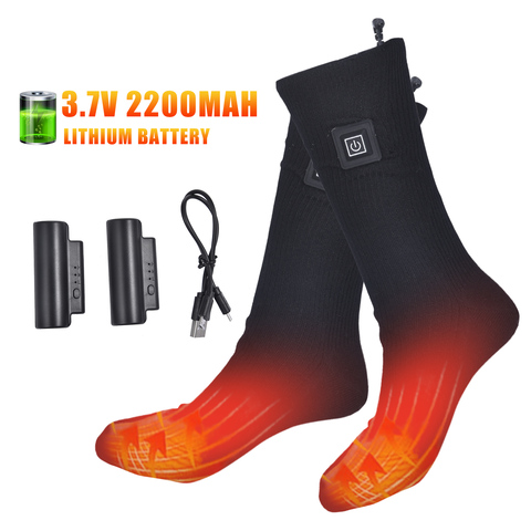 Calcetines térmicos con botón de calefacción eléctrica, 3,7 V, 2200mAh, con batería recargable, para invierno, para esquiar al aire libre ► Foto 1/6