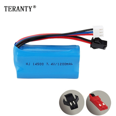 Batería de iones de litio SM/conector JST para juguetes eléctricos, pistola de balas de agua, 7,4 V, 1200mAh, 14500 V, accesorio de juguetes, batería de 7,4 V para vehículos RC ► Foto 1/4