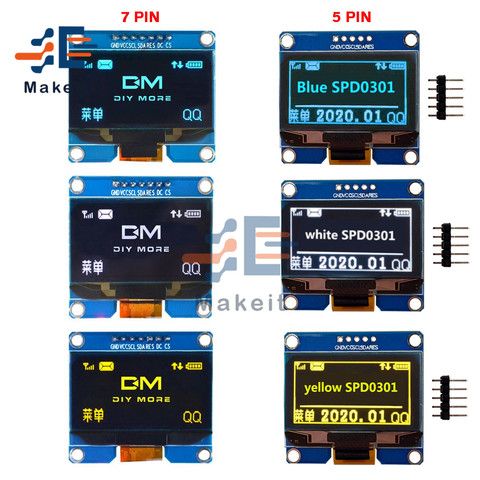 Módulo OLED de 1,54 pulgadas, interfaz isd1309 SPD0301, controlador de pantalla de 128x64, 5 pines, 7 pines, blanco, azul, amarillo, SPI, I2C ► Foto 1/6