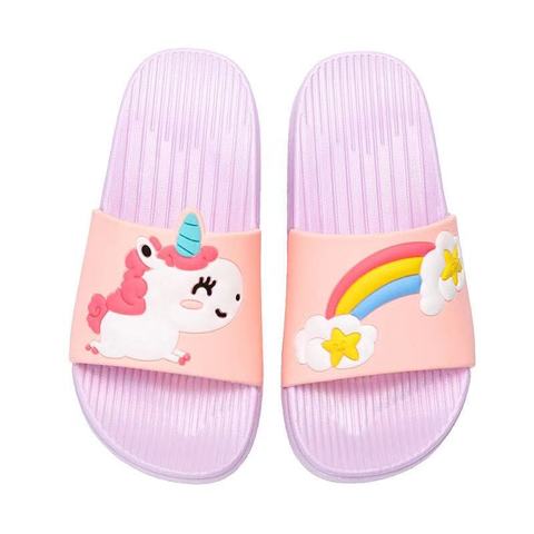 Zapatillas para nadar con dibujos de unicornio para niñas pequeñas, zapatos de arcoíris, chanclas de verano para interiores ► Foto 1/6