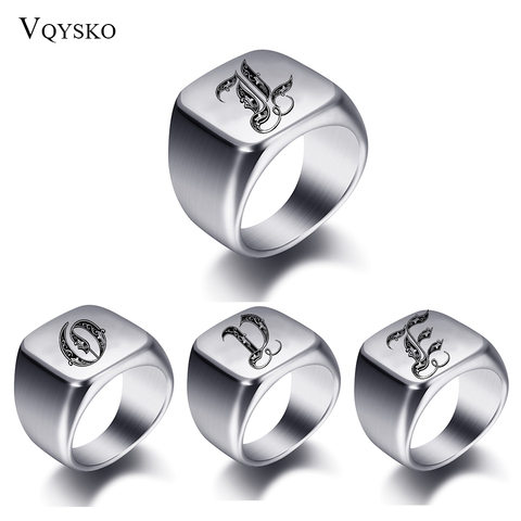 Anillos personalizados con grabado inicial para hombre, joyería en blanco de acero inoxidable, banda de anillo, tono de plata pulida, tamaño de los EE. UU. ► Foto 1/6