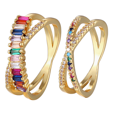 Venta caliente clásico Arco Iris CZ anillo de oro para mujeres niñas moda compromiso boda banda encanto fiesta joyería regalo ► Foto 1/6