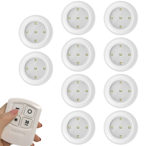 Luz nocturna con batería para debajo del armario, LED regulable, armarios de iluminación con Puck, luces con Control remoto para armario, cocina ► Foto 1/6