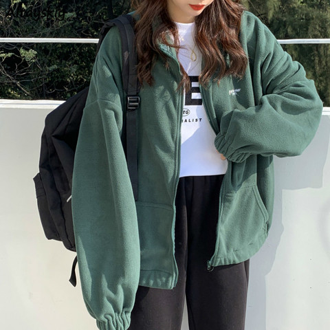 Sudaderas con capucha de las mujeres Zip-Giro-abajo Collar de bolsillo de manga larga estilo coreano nueva moda Casual BF Ulzzang Harajuku mujer diario ► Foto 1/6