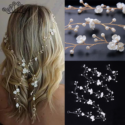 Vinchas de cristal accesorios para el cabello de boda adornos para el cabello de diamantes de imitación de perlas florales hechos a mano para novia ► Foto 1/6