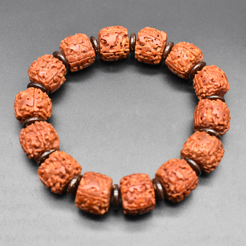 Pulsera con cuentas de madera Natural de Buda Vajra Bodhi, brazalete religioso de cuentas de nogal para hombres, joyería, pulseras de oración de nepalí tibetano ► Foto 1/6