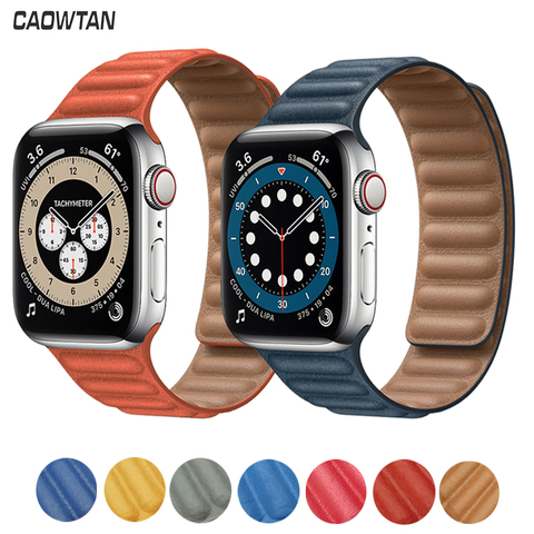 De cuero Original pulsera de enlace para Apple watch SERIE DE gomillas 6 SE 44mm 40 38mm 42mm reloj de bucle magnético pulsera iWatch 5 4 3 ► Foto 1/6