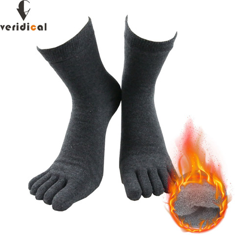 Veridical invierno Terry calcetines de cinco dedos con los dedos de los pies calientes de algodón sólido corto negocios transpirable elástico suave calcetines de los hombres ► Foto 1/6