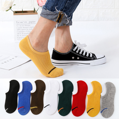 10 uds = 5 pares de zapatillas calcetines invisibles para hombre y mujer, moda de Color sólido, calcetines tobilleros cortos de silicona antideslizantes, regalo de calle ► Foto 1/6