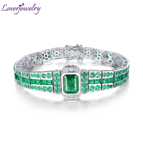 LOVERJEWELRY-pulsera de piedras preciosas de oro blanco y Esmeralda para hombre y mujer, brazalete clásico de diamante auténtico, joyería Unisex ► Foto 1/1