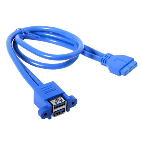 Adaptador de cable gemelo con tornillo para placa base, 0,5 M, USB 3,0, 20 pines a doble USB 3,0 hembra, 2 puertos a 19 pines hembra ► Foto 1/5