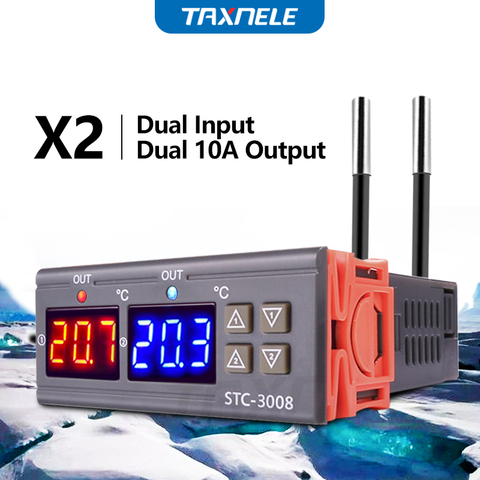 Controlador de temperatura doble Digital STC 3008, dos relé de salida, 12V, 24V, 220V, termostato, calentador, sonda Dual ► Foto 1/6