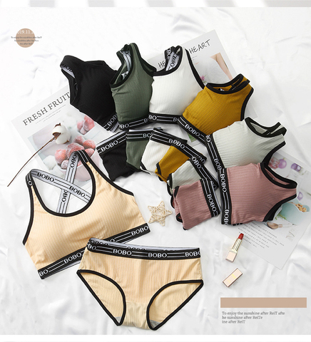 Conjunto de Bralette de lencería para Mujer, Ropa Interior deportiva, sujetador Sexy de realce, lencería sin aros ► Foto 1/6