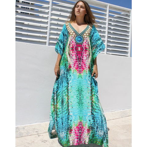Vestido largo holgado de verano con manga murciélago y estampado bohemio, traje veraniego de talla grande para mujer, con escote triangular, Q1129, 2022 ► Foto 1/1