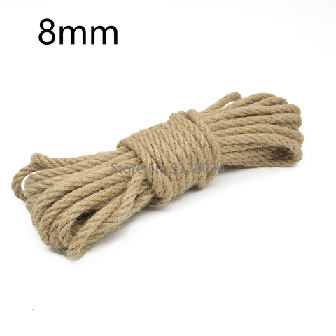 Cuerda de Yute Natural de 8mm, 1m-100m, cuerda de cáñamo trenzado, cordón macramé, artesanal, decoración artesanal para rascar mascotas ► Foto 1/6