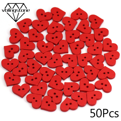 Botón de corazón rojo de 15x12mm para niños, botones de madera decorativos de 2 agujeros para ropa, accesorios de costura, manualidades de álbum de recortes, bricolaje, 50 Uds. ► Foto 1/6