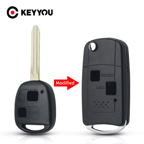 KEYYOU modificado 2 botones llave de coche funda/carcasa de repuesto Fob sin cortar en blanco TOY43 hoja para Toyota Land Cruiser y Camry Corolla ► Foto 1/6