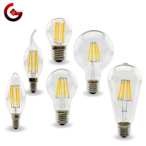 Lámpara de bombilla de filamento LED Retro Edison E27 E14, 220V-240V, C35 G45 A60 ST64 G80 G95 G125, Bombilla de vidrio, luz de vela Vintage ► Foto 1/6