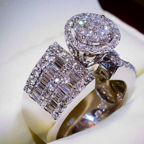Huitan-anillos de compromiso de boda con Micro pavé para mujer, anillos de compromiso de lujo con estilo, anillos a granel ► Foto 1/6