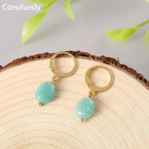 Coeufuedy amazonita Natural pendientes para las mujeres joyería amuleto de pierda Natural joyería de moda ► Foto 1/6