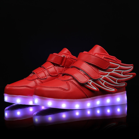 Zapatos con alas para niños y niñas, zapatillas luminosas con carga USB, color rosa y rojo ► Foto 1/6