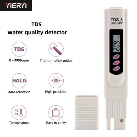 Medidor Digital Tds Yieryi TDS-3 probador de pureza de agua 0-9999ppm para acuario, agua potable, piscina, Spa, jardinería 10 Uds. ► Foto 1/6