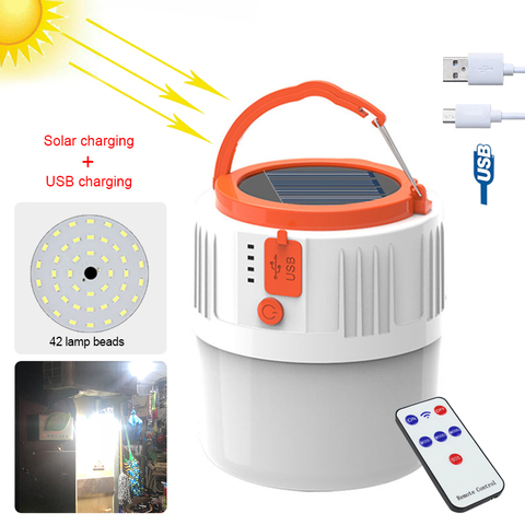 Linterna portátil V66, luz de carga USB/Solar, 42W, 42 cuentas, lámpara de tienda para mercado nocturna, impermeable, IP66, emergencia, móvil, para acampada ► Foto 1/6