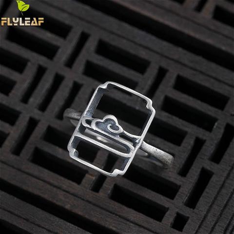 Flyleaf-Anillos abiertos estilo chino Retro para mujer, 100% Plata de Ley 925 INS, joyería Vintage hecha a mano ► Foto 1/6