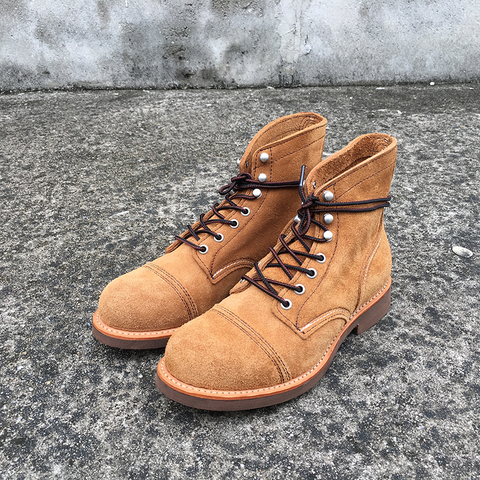 Botas para hombre de estilo Vintage con alas de cuero genuino, botines de trabajo para motocicleta, color rojo, para Otoño e Invierno ► Foto 1/6