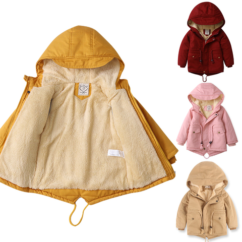 Chaqueta de algodón de felpa con capucha para niños y niñas, abrigo cortavientos de longitud media con cintura de felpa, novedad de invierno ► Foto 1/6