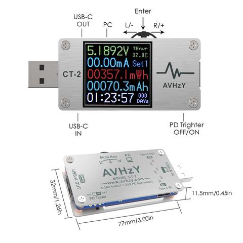 AVHzY-medidor de potencia CT-2 con USB, multímetro Digital, probador de corriente, Detector de voltaje DC 26V 6A, velocidad de prueba de cargador ► Foto 1/4