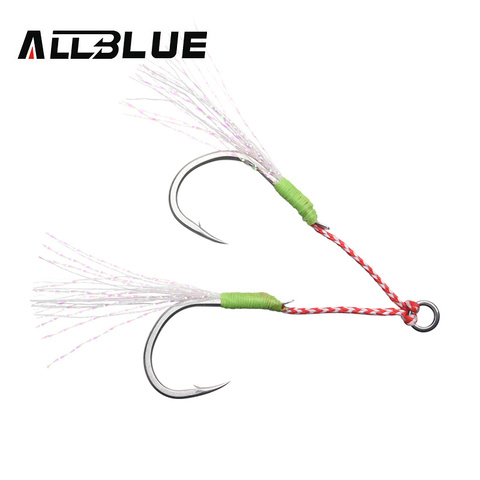 ALLBLUE-anzuelo de Metal luminoso para pesca, 4 par/lote, con pluma de línea PE, anillo sólido, cuchara Jigging, anzuelo de pesca de 5-80g ► Foto 1/6