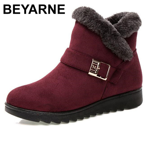 Beyarne-Botas de nieve cálidas para mujer, botines de felpa de pelaje corto, de algodón y ante, cómodos, para invierno, tallas XL, envío directo ► Foto 1/6